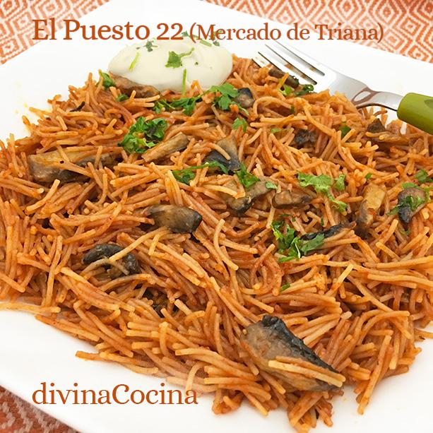 Fideos con tomate y setas 1