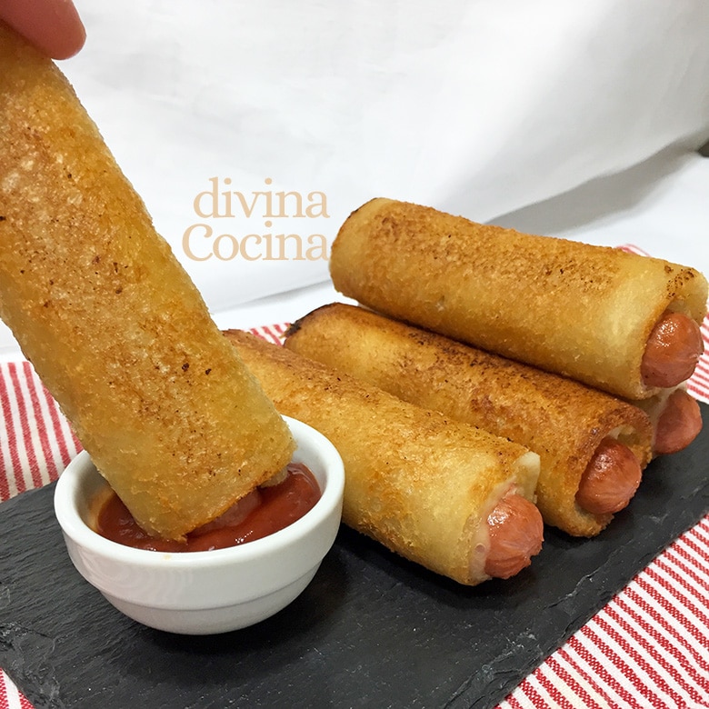 Rollitos de salchichas y queso con pan de molde 1