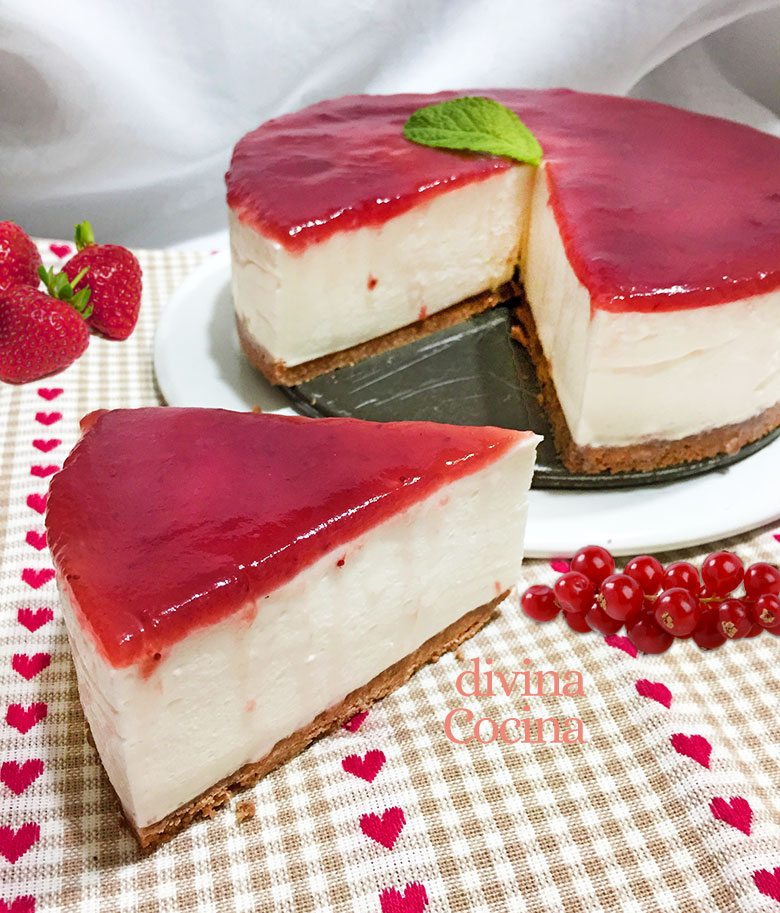 Tarta Panna Cotta con mermelada sin horno 1