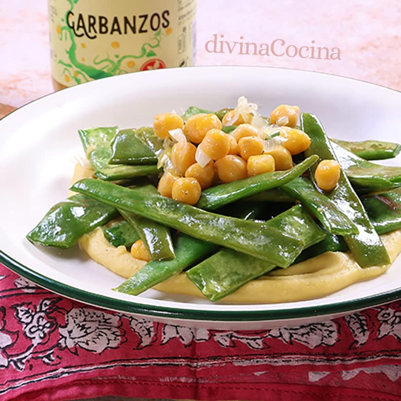 judias verdes con garbanzos y hummus