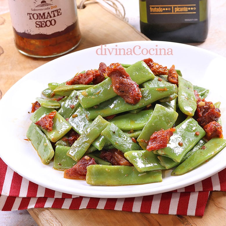 judias verdes salteadas con tomates secos