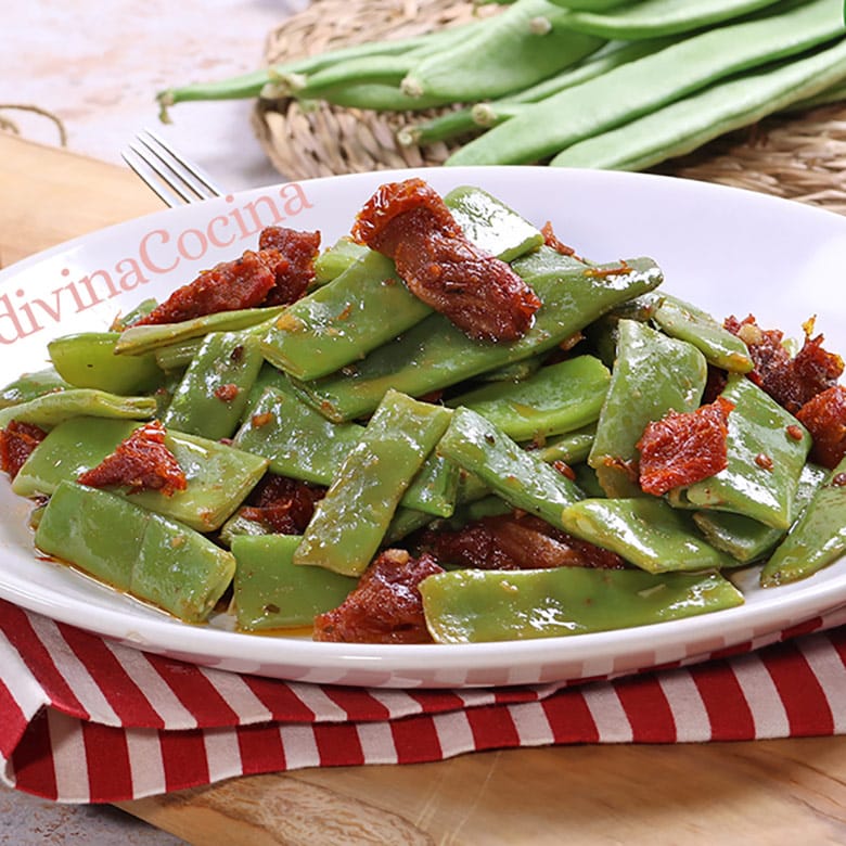 judias verdes salteadas con tomates secos