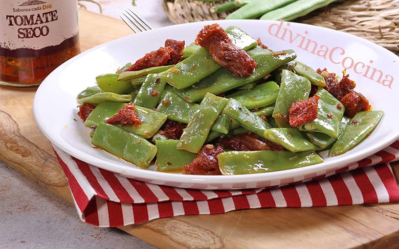 judias verdes salteadas con tomates secos