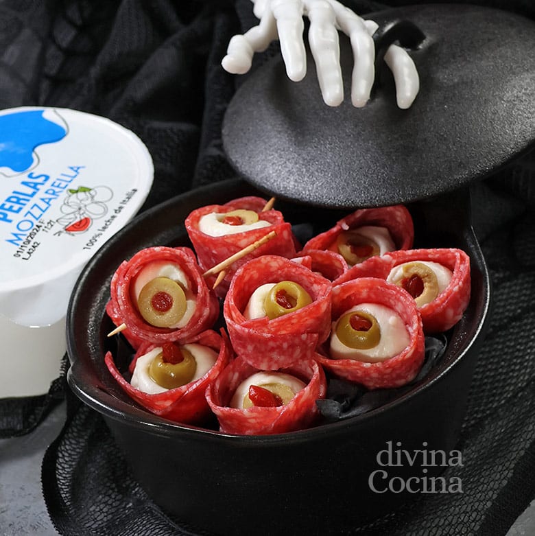 ojos de mozzarella para Halloween