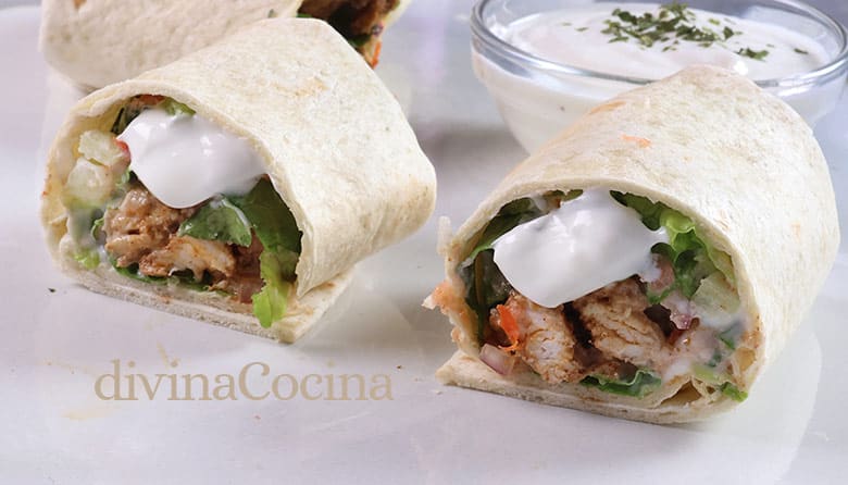 shawarma de pollo con salsa de yogur 